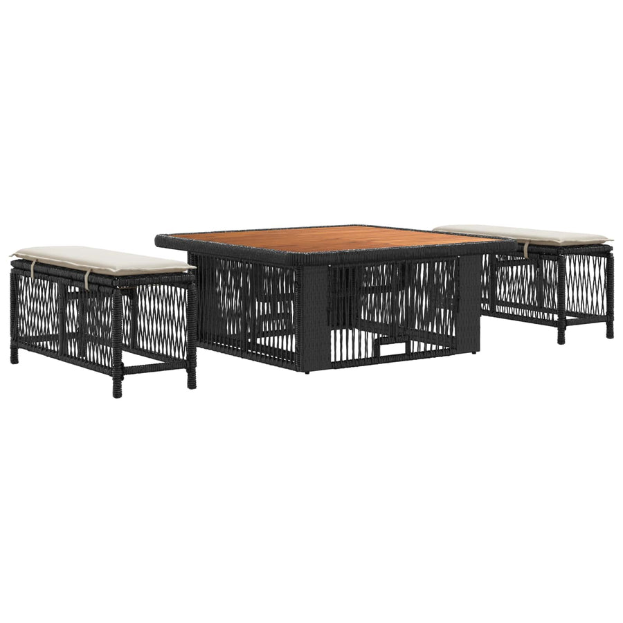 Tuin eettafelset met kussen 3 pcs Beige en Crème poly rattan