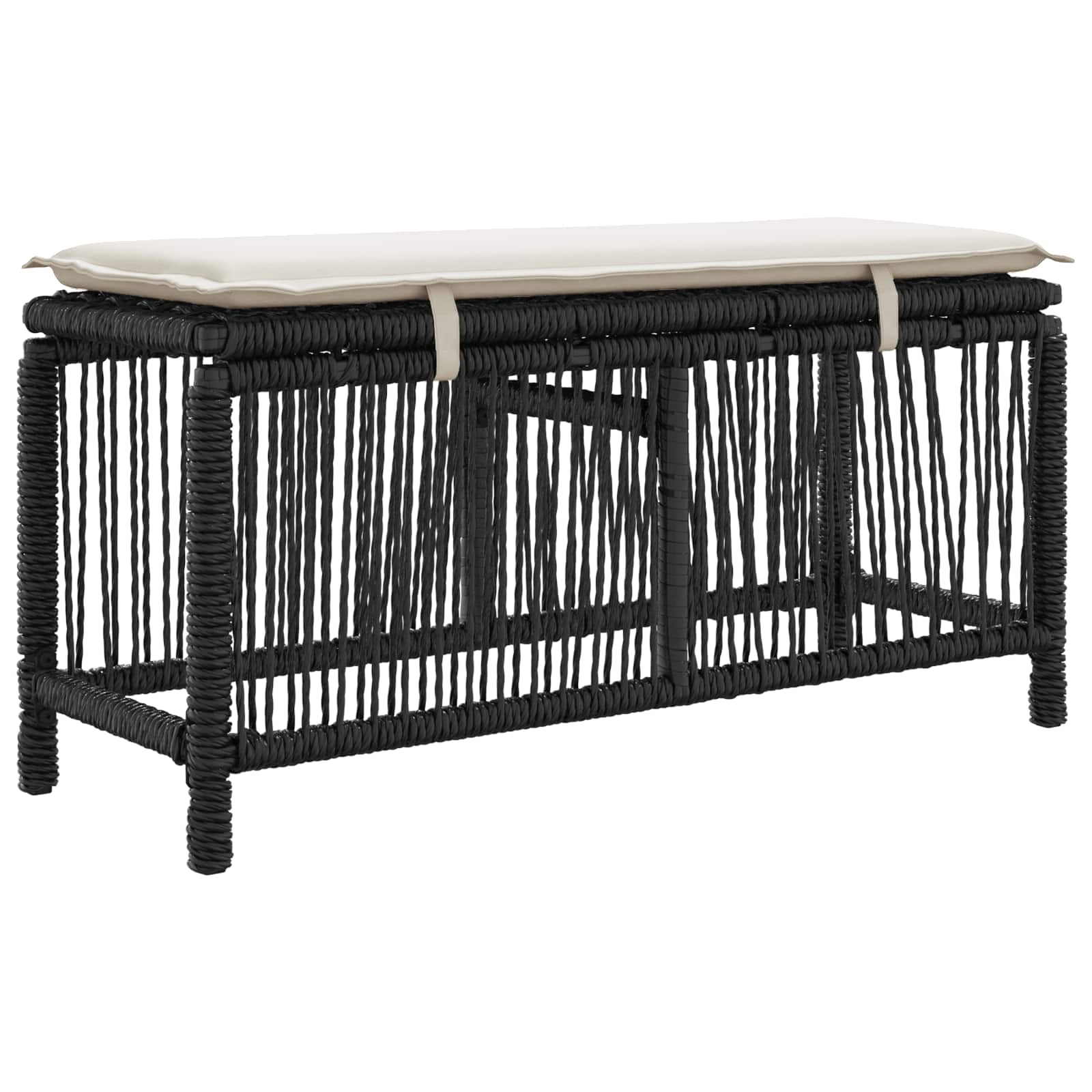 Tuin eettafelset met kussen 3 pcs Beige en Crème poly rattan