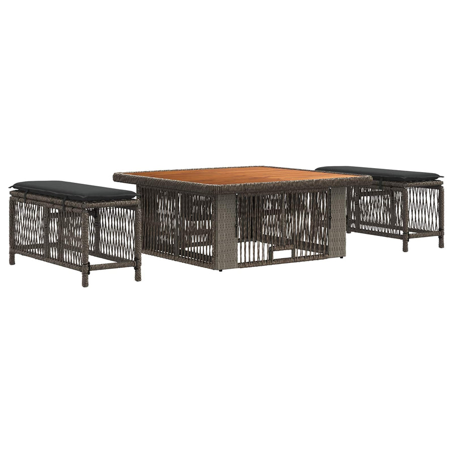 Tuin eettafelset 3 pcs Grijs en Donkergrijs poly rattan