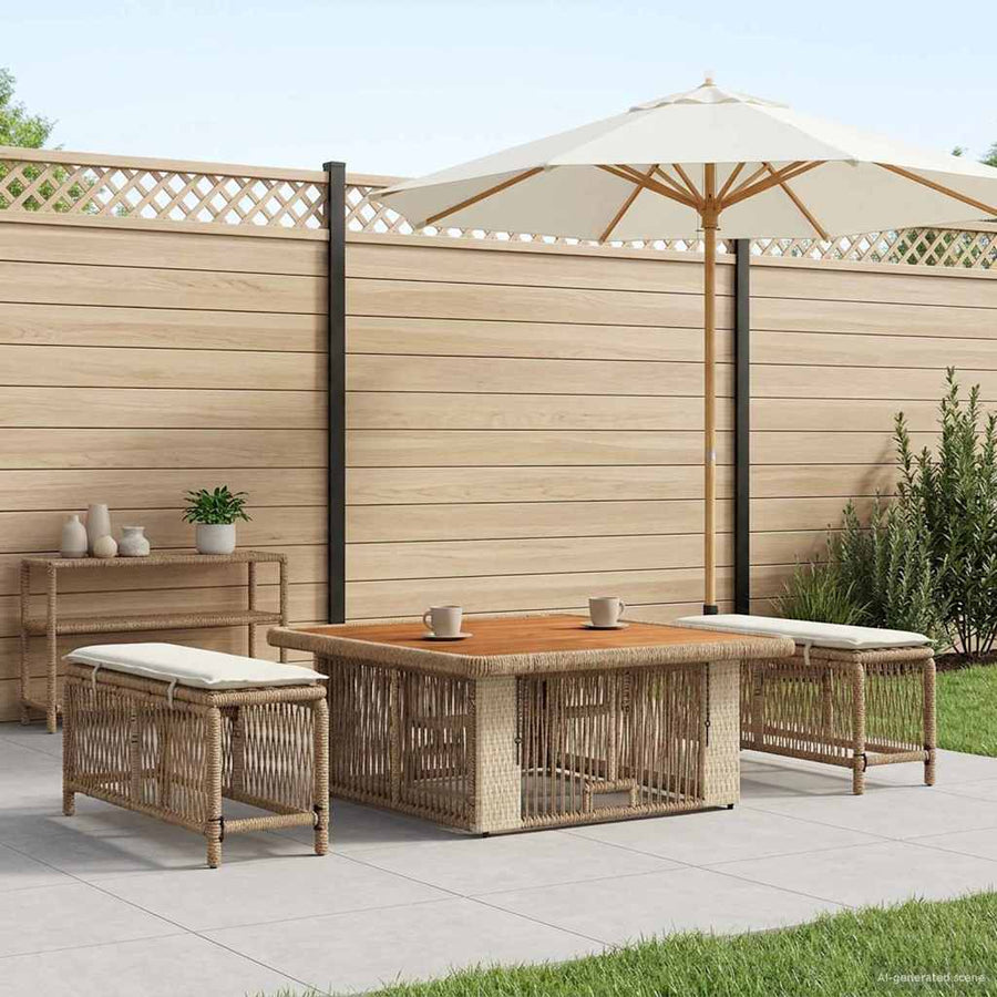 Tuin eettafelset met kussen 3 pcs Beige en Crème poly rattan