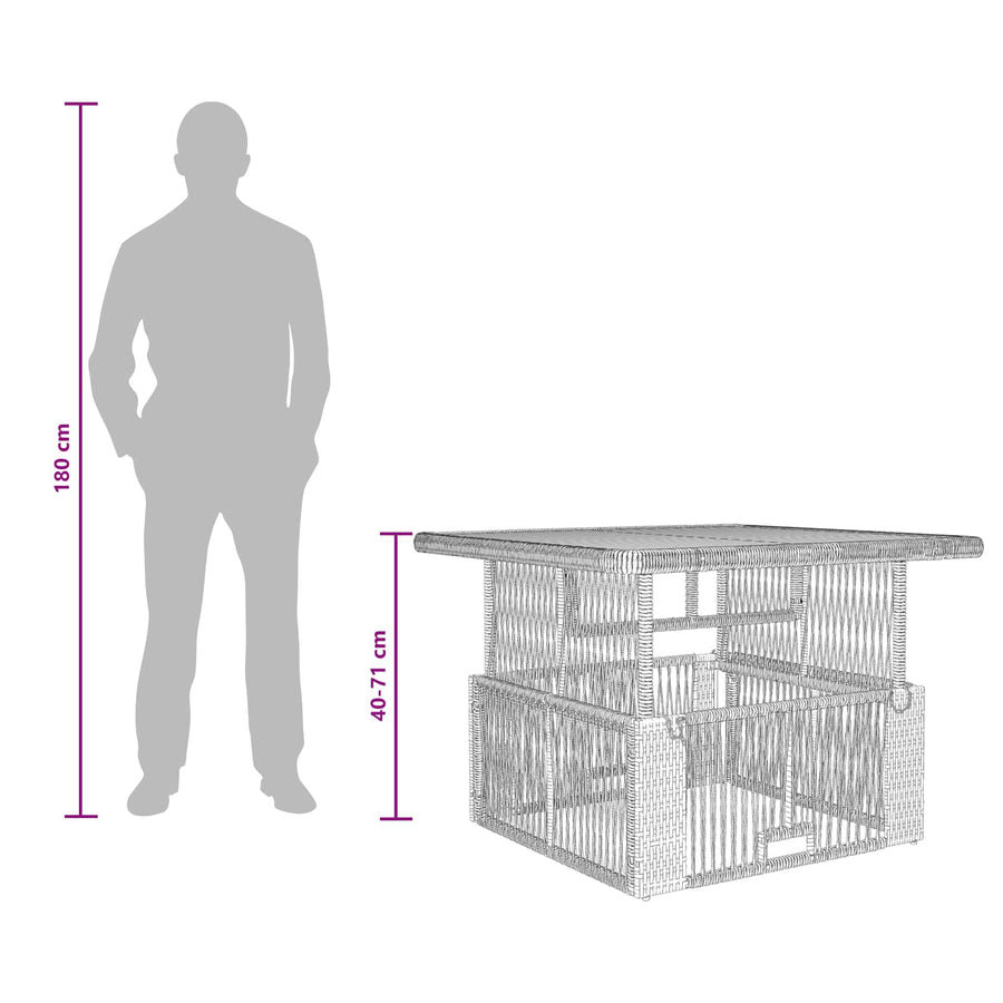 Tuin eettafelset met kussen 3 pcs Beige en Crème poly rattan