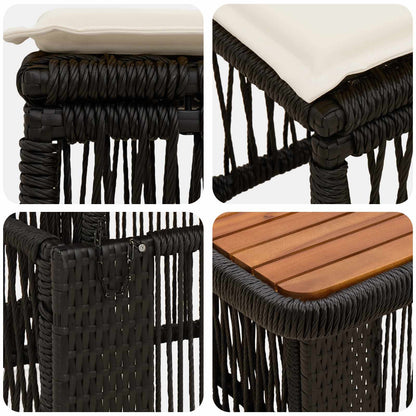 Tuin eettafelset met kussen 3 pcs Beige en Crème poly rattan