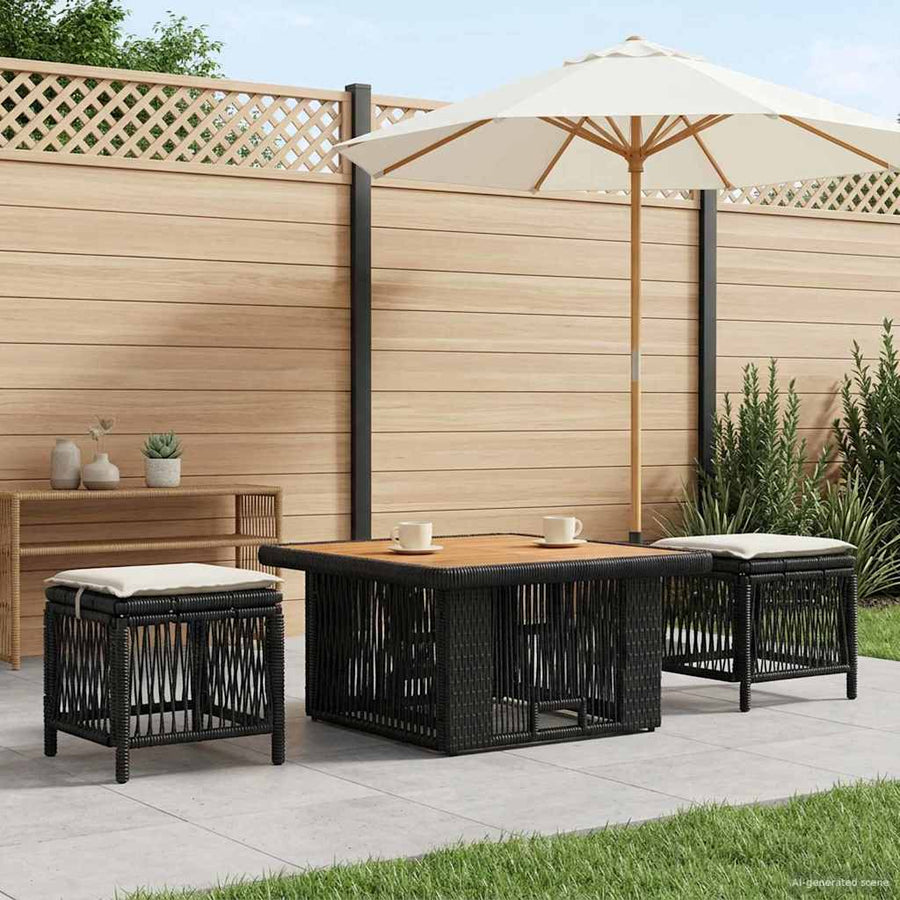 Tuin eettafelset met kussen 3 pcs Beige en Crème poly rattan