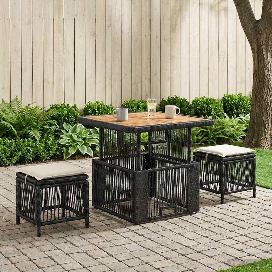 Tuin eettafelset met kussen 3 pcs Beige en Crème poly rattan