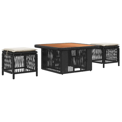 Tuin eettafelset met kussen 3 pcs Beige en Crème poly rattan