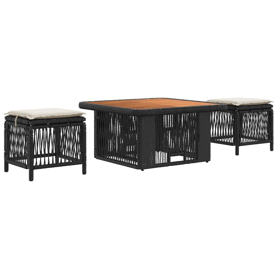 Tuin eettafelset met kussen 3 pcs Beige en Crème poly rattan