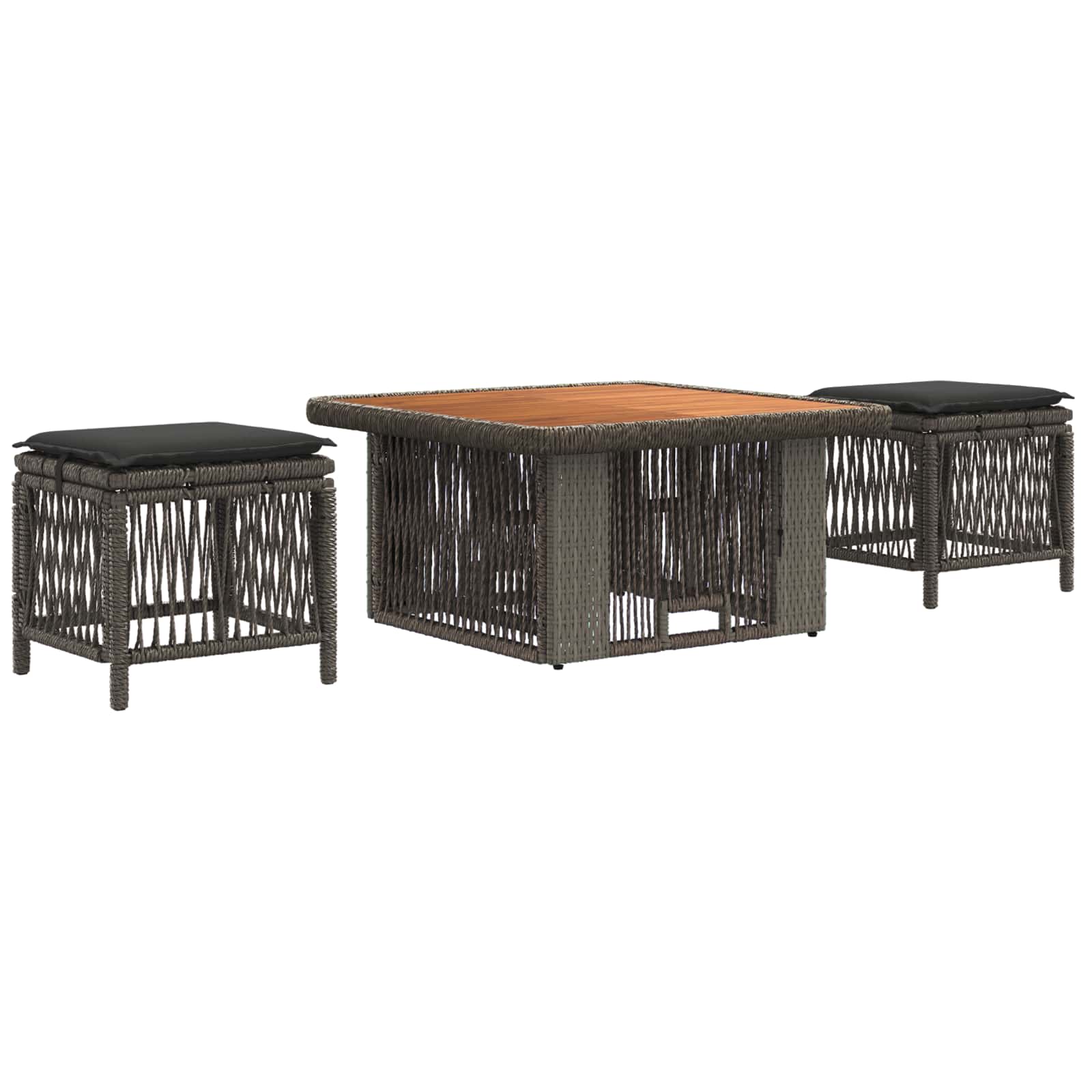 Tuin eettafelset 3 pcs Grijs en Donkergrijs poly rattan