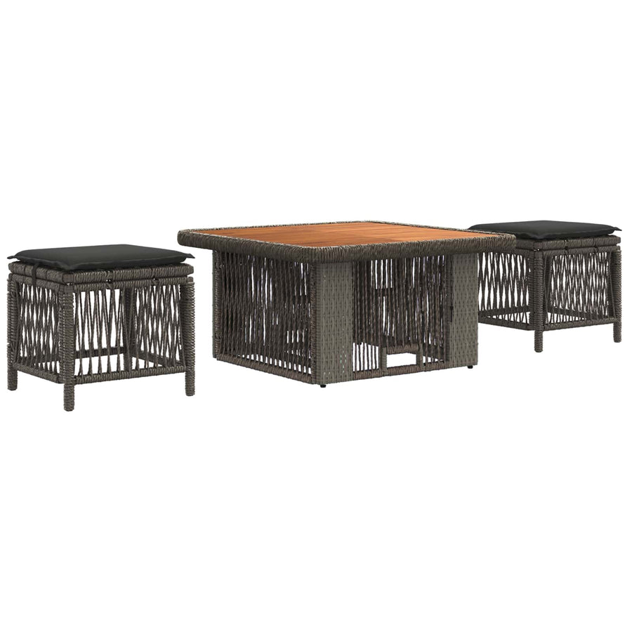 Tuin eettafelset 3 pcs Grijs en Donkergrijs poly rattan