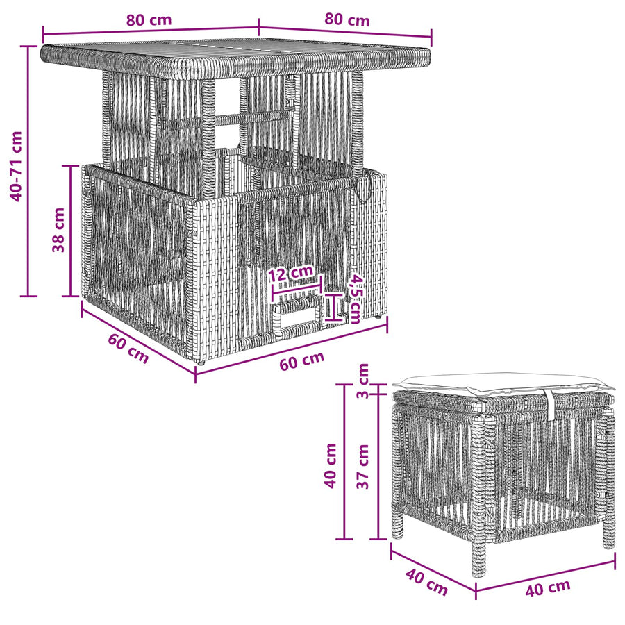 Tuin eettafelset 3 pcs Grijs en Donkergrijs poly rattan