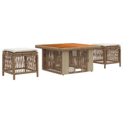Tuin eettafelset met kussen 3 pcs Beige en Crème poly rattan
