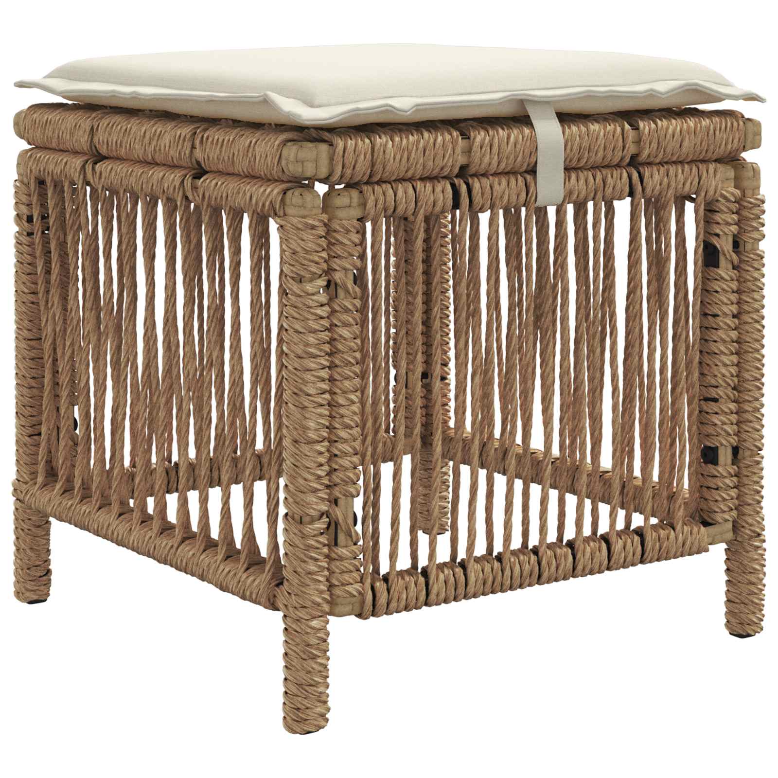 Tuin eettafelset met kussen 3 pcs Beige en Crème poly rattan
