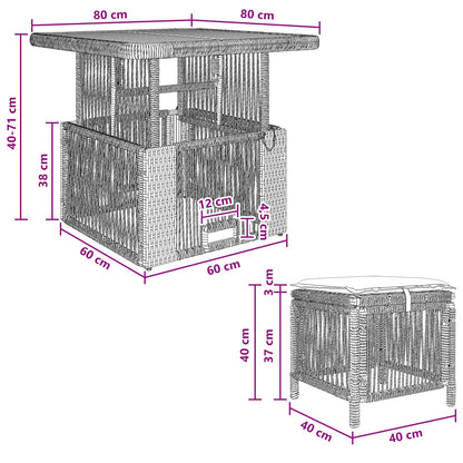 Tuin eettafelset met kussen 3 pcs Beige en Crème poly rattan