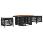 Garden dining set with cushion 3 pcs Black and Cream poly rattan