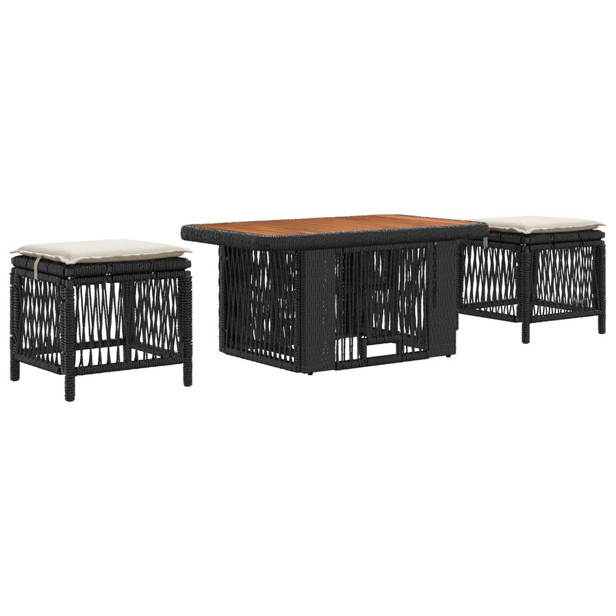 Tuin eettafelset met kussen 3 pcs Zwart en Crème poly rattan