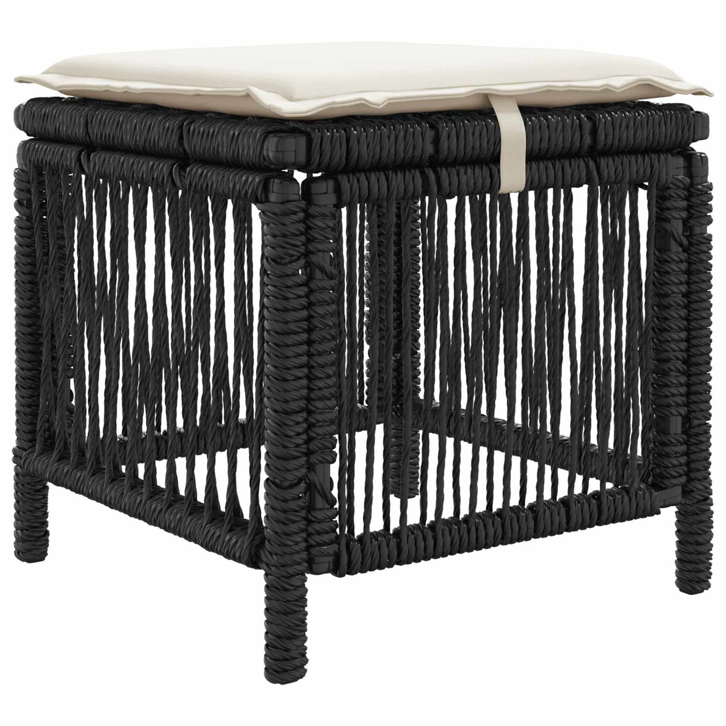 Tuin eettafelset met kussen 3 pcs Zwart en Crème poly rattan