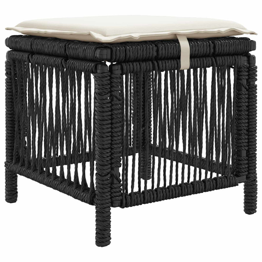Tuin eettafelset met kussen 3 pcs Zwart en Crème poly rattan