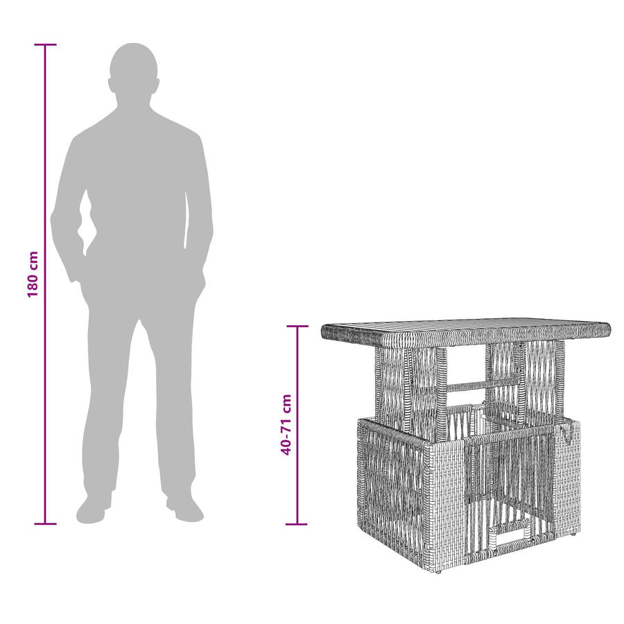 Tuin eettafelset met kussen 3 pcs Zwart en Crème poly rattan