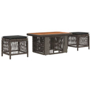 Tuin eettafelset 3-delig poly rattan acaciahout grijs
