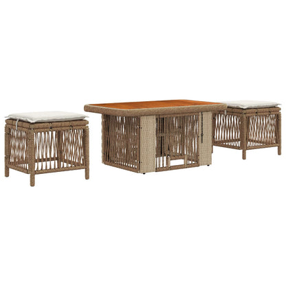 Tuin eettafelset met kussen 3 pcs Beige en Crème poly rattan