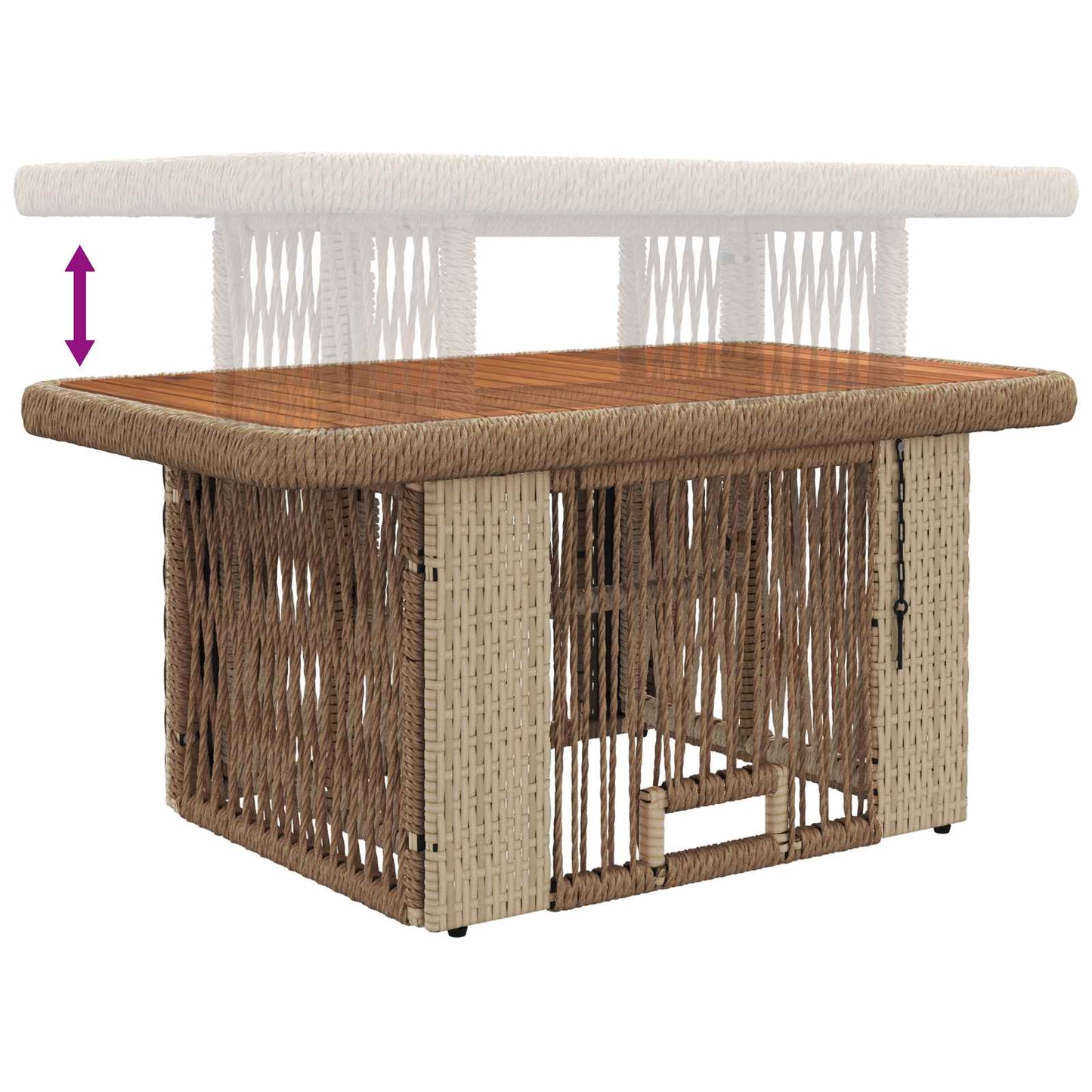 Tuin eettafelset met kussen 3 pcs Beige en Crème poly rattan