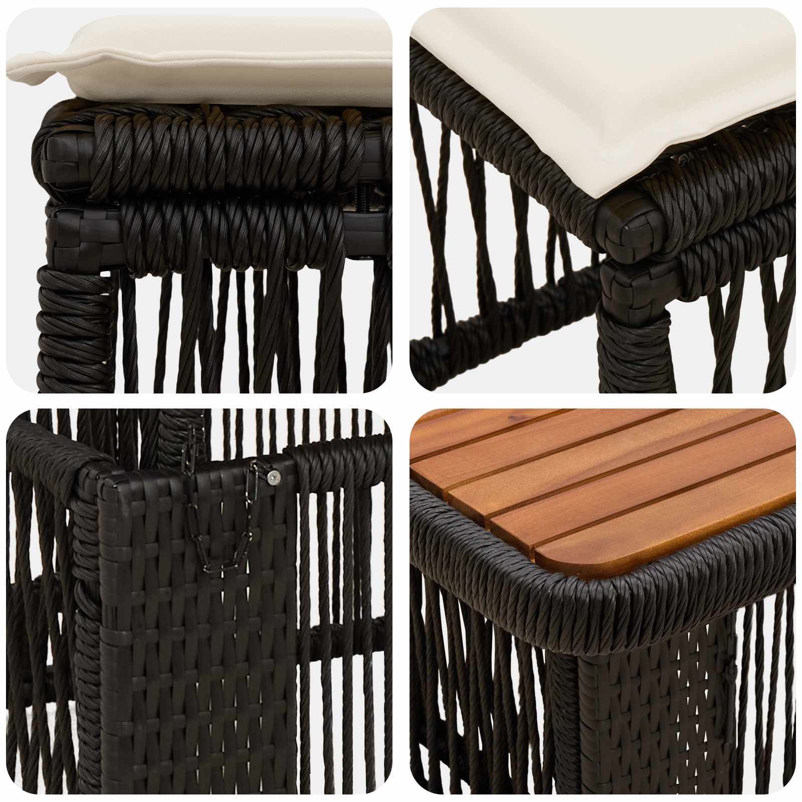 Tuin eettafelset met kussen 4 pcs Zwart en Crème poly rattan
