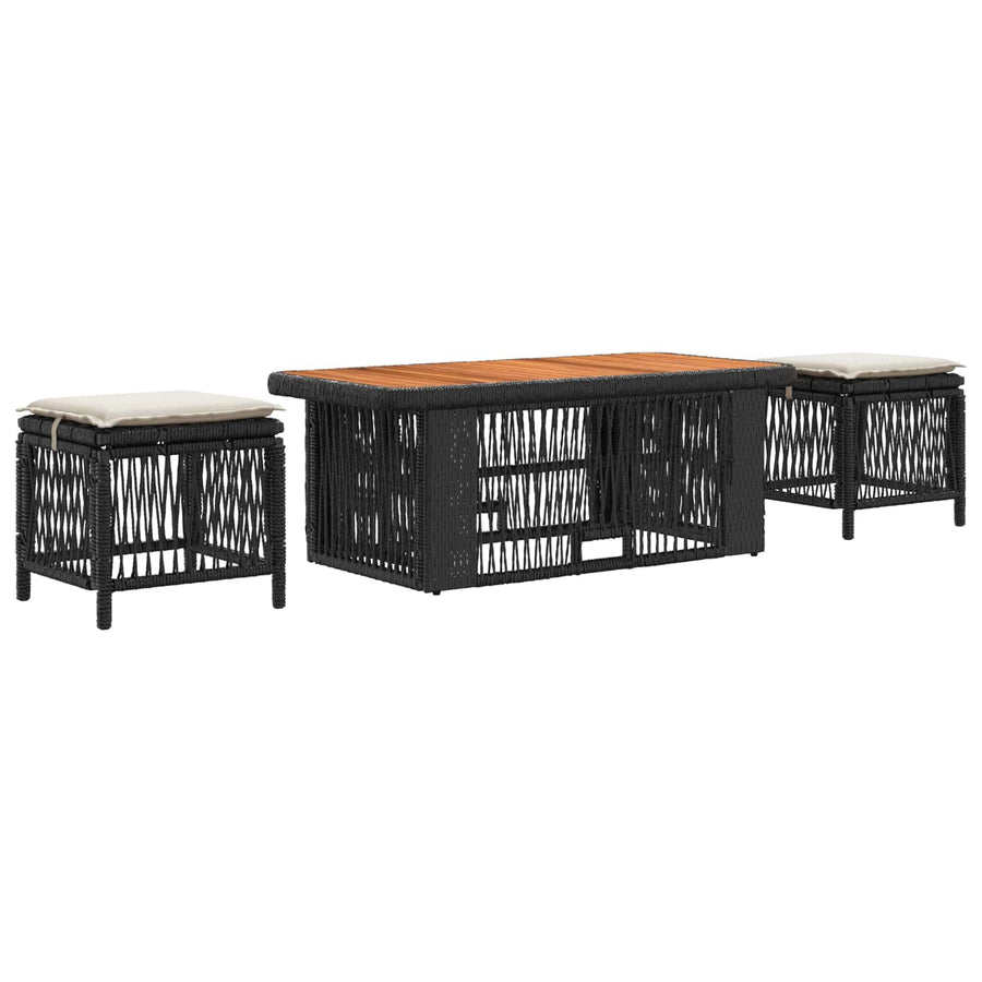 Tuin eettafelset met kussen 4 pcs Zwart en Crème poly rattan