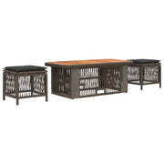 Tuin eettafelset poly rattan acaciahout grijs