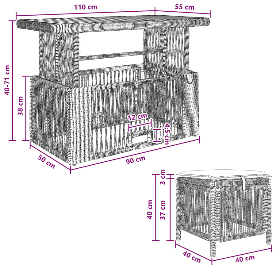Tuin eettafelset 4 pcs Grijs en Donkergrijs poly rattan