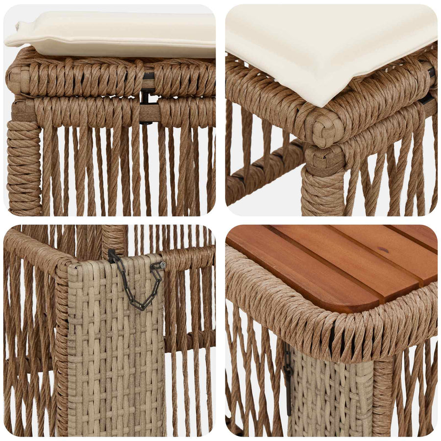 Tuin eettafelset met kussen 4 pcs Beige en Crème poly rattan