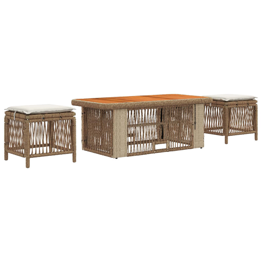 Tuin eettafelset met kussen 4 pcs Beige en Crème poly rattan