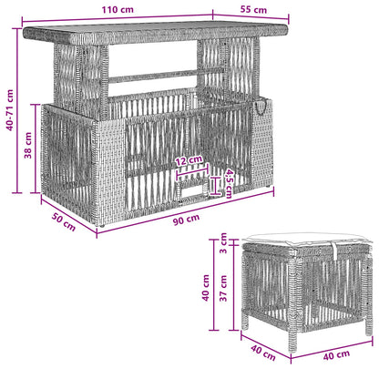 Tuin eettafelset met kussen 4 pcs Beige en Crème poly rattan