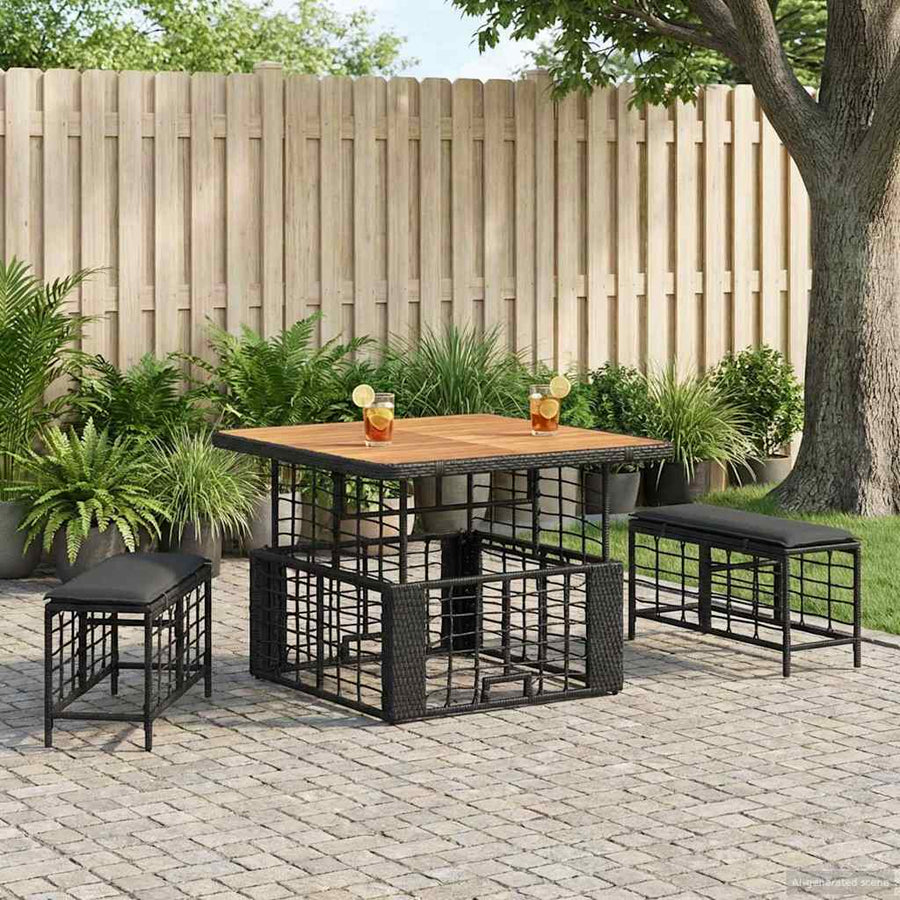 Tuin eettafelset 3 pcs Zwart en Grijs Poly Riet en Acaciahout
