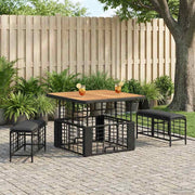 Tuinset poly rotan acaciahout zwart grijs