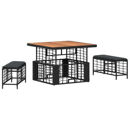 Tuin eettafelset 3 pcs Zwart en Grijs Poly Riet en Acaciahout