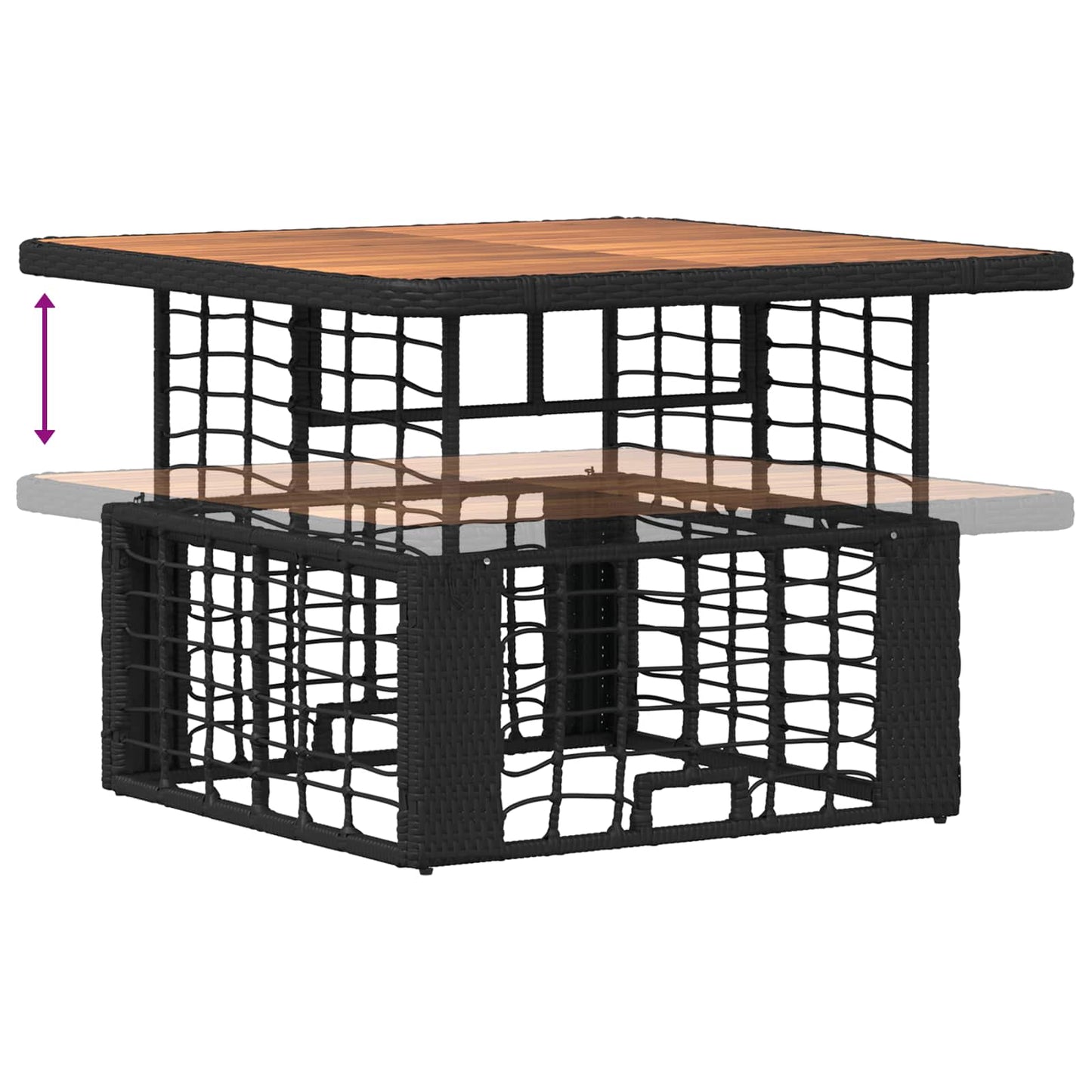 Tuin eettafelset 3 pcs Zwart en Grijs Poly Riet en Acaciahout