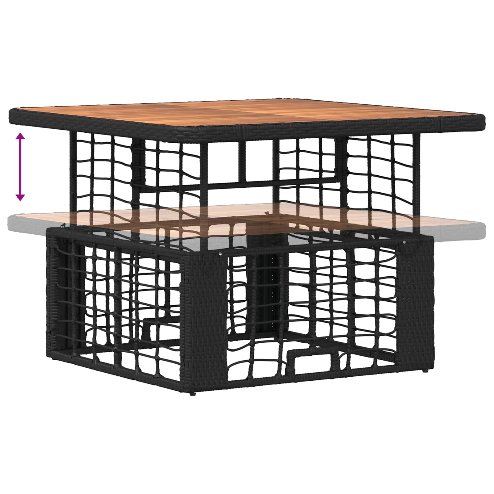 Tuin eettafelset 3 pcs Zwart en Grijs Poly Riet en Acaciahout