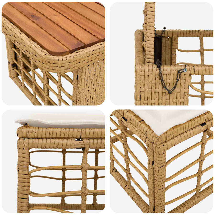 Tuin eettafelset 3 pcs Natuur en Wit Poly Riet en Acaciahout