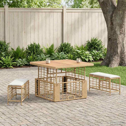 Tuin eettafelset 3 pcs Natuur en Wit Poly Riet en Acaciahout