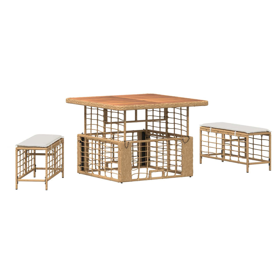 Tuin eettafelset 3 pcs Natuur en Wit Poly Riet en Acaciahout