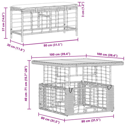 Tuin eettafelset 3 pcs Natuur en Wit Poly Riet en Acaciahout