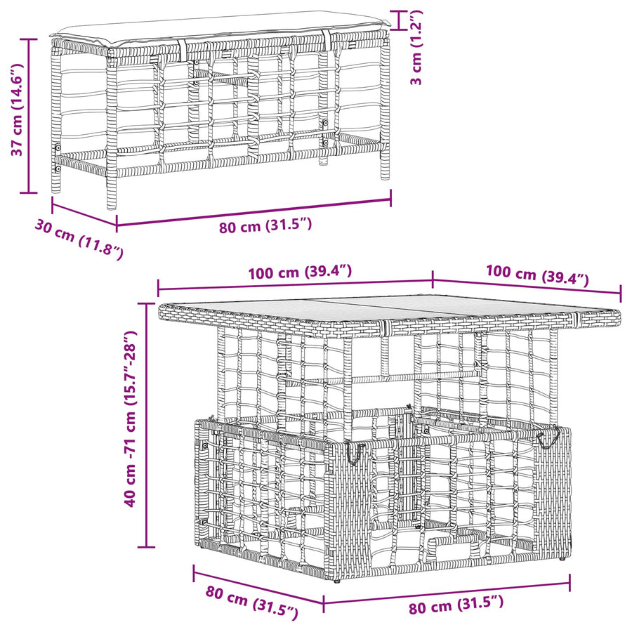 Tuin eettafelset 3 pcs Natuur en Wit Poly Riet en Acaciahout
