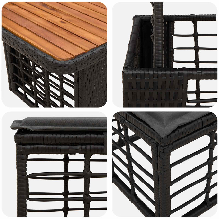 Tuin eettafelset 3 pcs Zwart en Grijs Poly Riet en Acaciahout