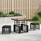Garden Dining Set 3 pcs Black and Grey Poly Rattan and Acacia Wood