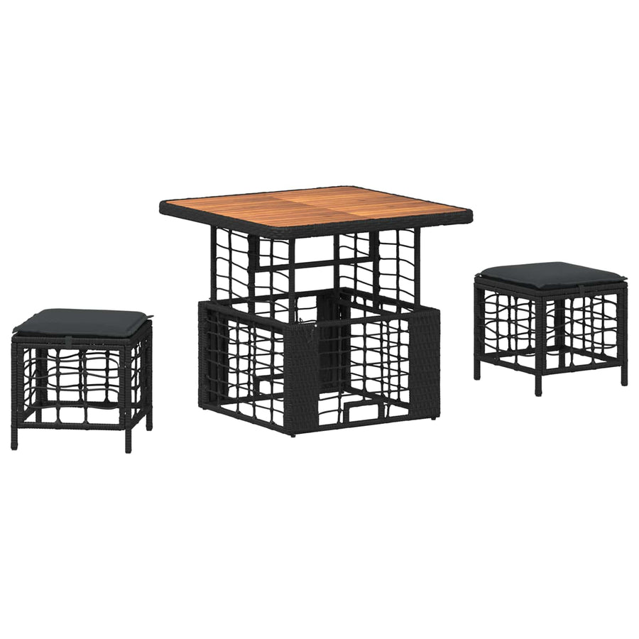 Tuin eettafelset 3 pcs Zwart en Grijs Poly Riet en Acaciahout