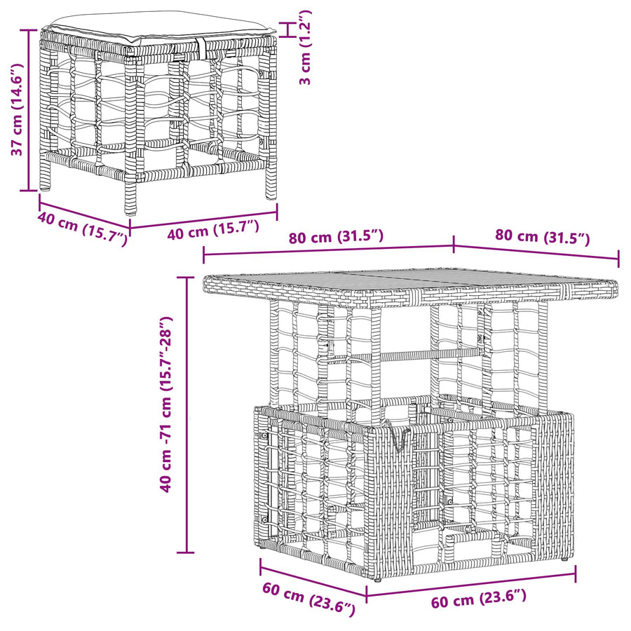 Tuin eettafelset 3 pcs Zwart en Grijs Poly Riet en Acaciahout