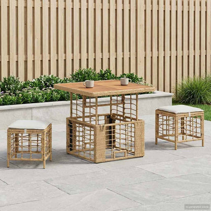 Tuin eettafelset 3 pcs Natuur en Wit Poly Riet en Acaciahout