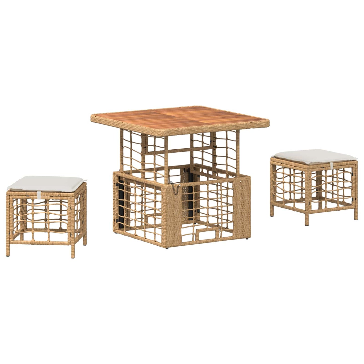 Tuin eettafelset 3 pcs Natuur en Wit Poly Riet en Acaciahout