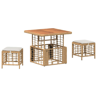 Tuin eettafelset 3 pcs Natuur en Wit Poly Riet en Acaciahout