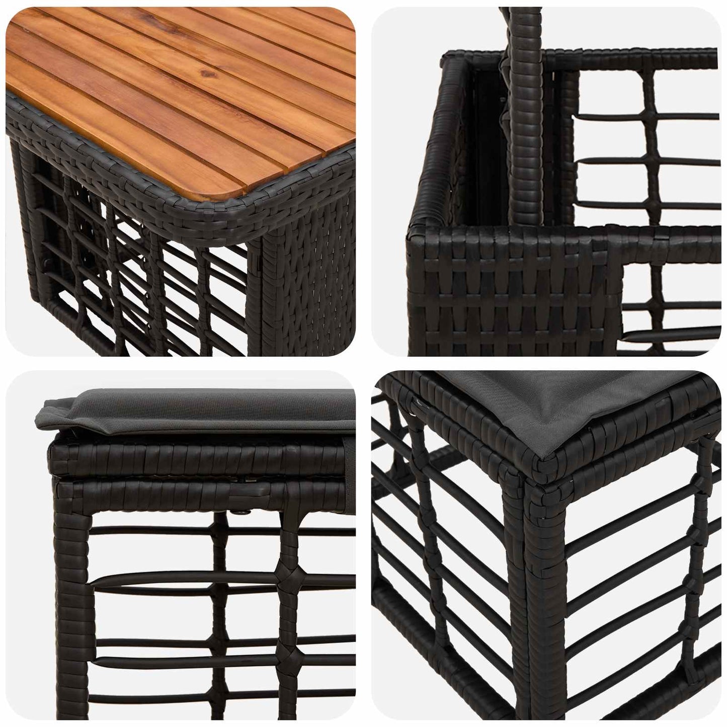 Tuin eettafelset 3 pcs Zwart en Grijs Poly Riet en Acaciahout