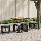 Garden Dining Set 3 pcs Black and Grey Poly Rattan and Acacia Wood